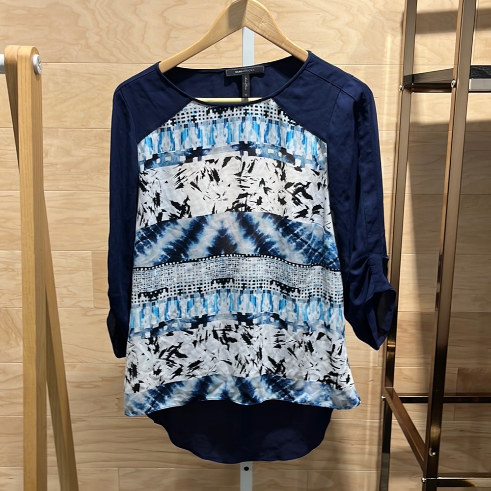 Bcbg open back blue blouse top shirt